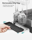 2-Tier Dish Drainer – Metal – Silver – Rotatable and Extendable Drain Spout with Draining Board and Drip Tray