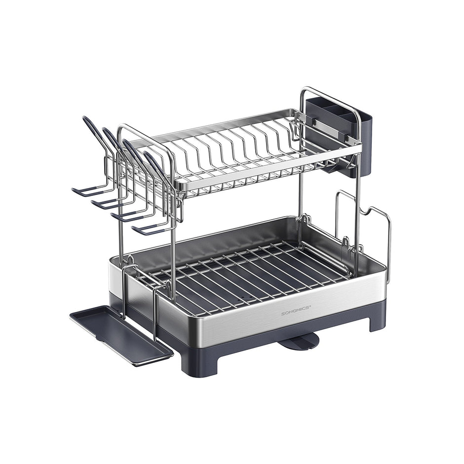 2-Tier Dish Rack – Metal – Adjustable – Rotatable and Extendable Drain Spout