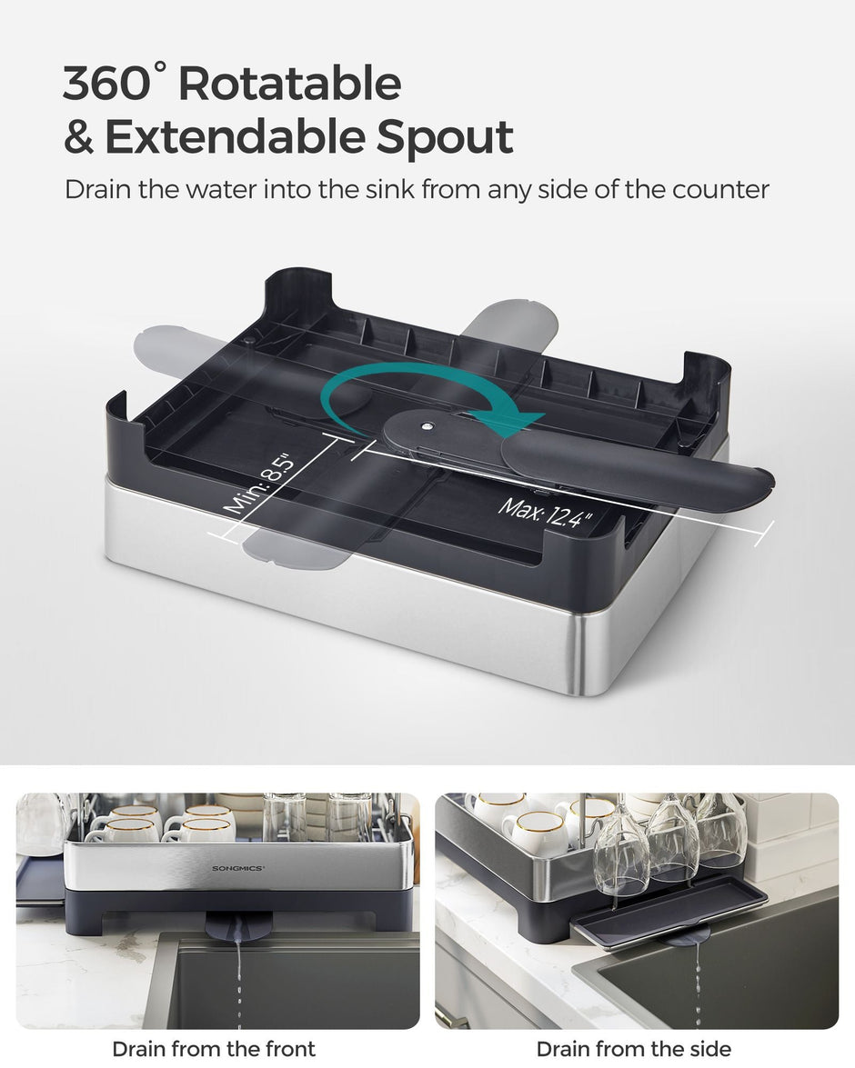 2-Tier Dish Rack – Metal – Adjustable – Rotatable and Extendable Drain Spout