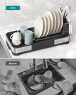 Dish Drying Rack – Stainless Steel – Silver and Black – Mini Design with Drain and Utensil Holder