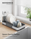 Dish Drying Rack – Stainless Steel – Silver and Black – Mini Design with Drain and Utensil Holder