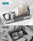 Dish Drying Rack – Stainless Steel – Silver and Black – Mini Design with Drain and Utensil Holder