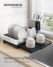 Dish Drainer Rack – Stainless Steel – Silver and Black – Expandable with Utensil Holder