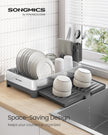 Expandable Stainless Steel Dish Drainer Rack – Silver and Grey – Rustproof with Utensil Holder