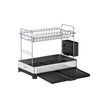 2-Tier Dish Drainer Rack – Stainless Steel – Silver and Black – Expandable with Utensil Holder