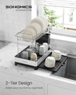 2-Tier Dish Drainer Rack – Stainless Steel – Silver and Black – Expandable with Utensil Holder