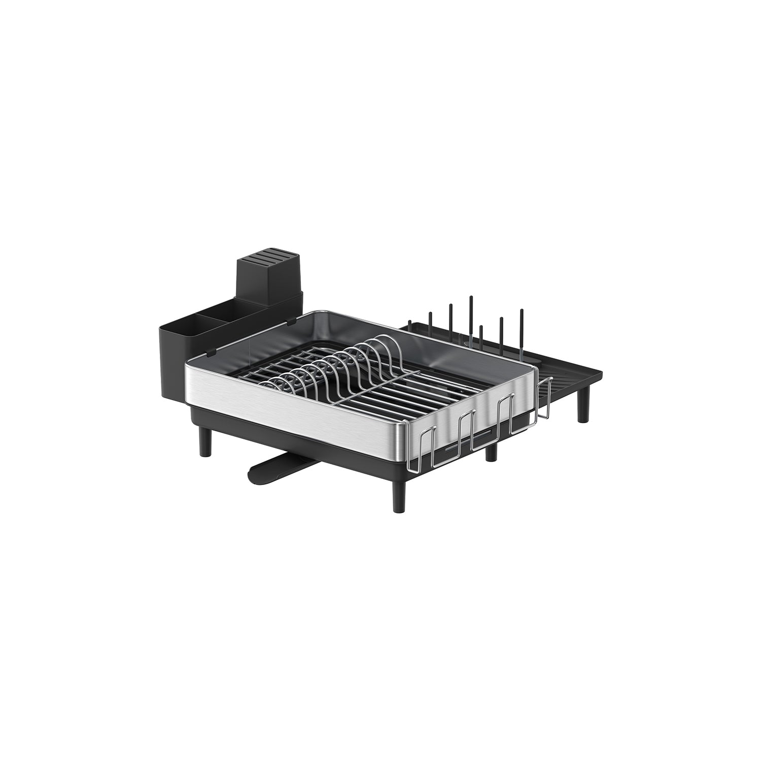 Expandable Dish Drainer Rack – Stainless Steel – Silver and Ink Black – Rotatable Spout and Multi-Holder Design