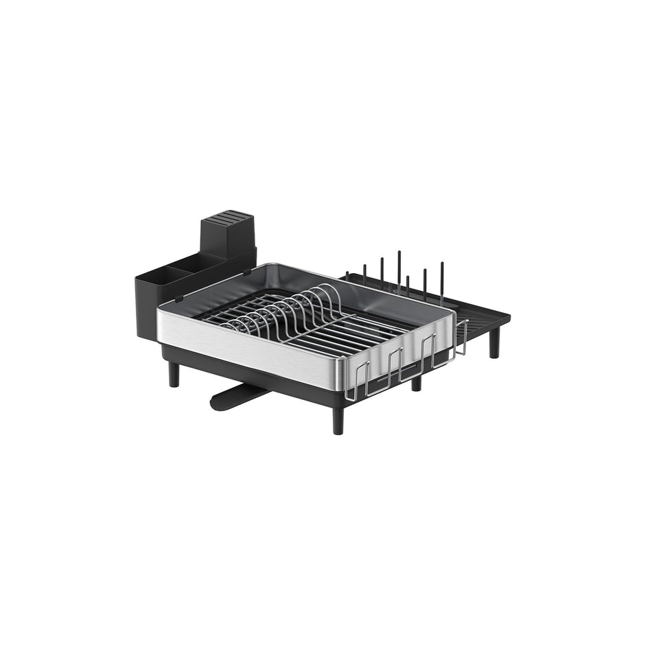 Expandable Dish Drainer Rack – Stainless Steel – Silver and Ink Black – Rotatable Spout and Multi-Holder Design