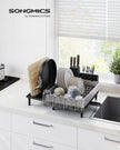 Expandable Dish Drainer Rack – Stainless Steel – Silver and Ink Black – Rotatable Spout and Multi-Holder Design