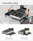 Expandable Dish Drainer Rack – Stainless Steel – Silver and Ink Black – Rotatable Spout and Multi-Holder Design