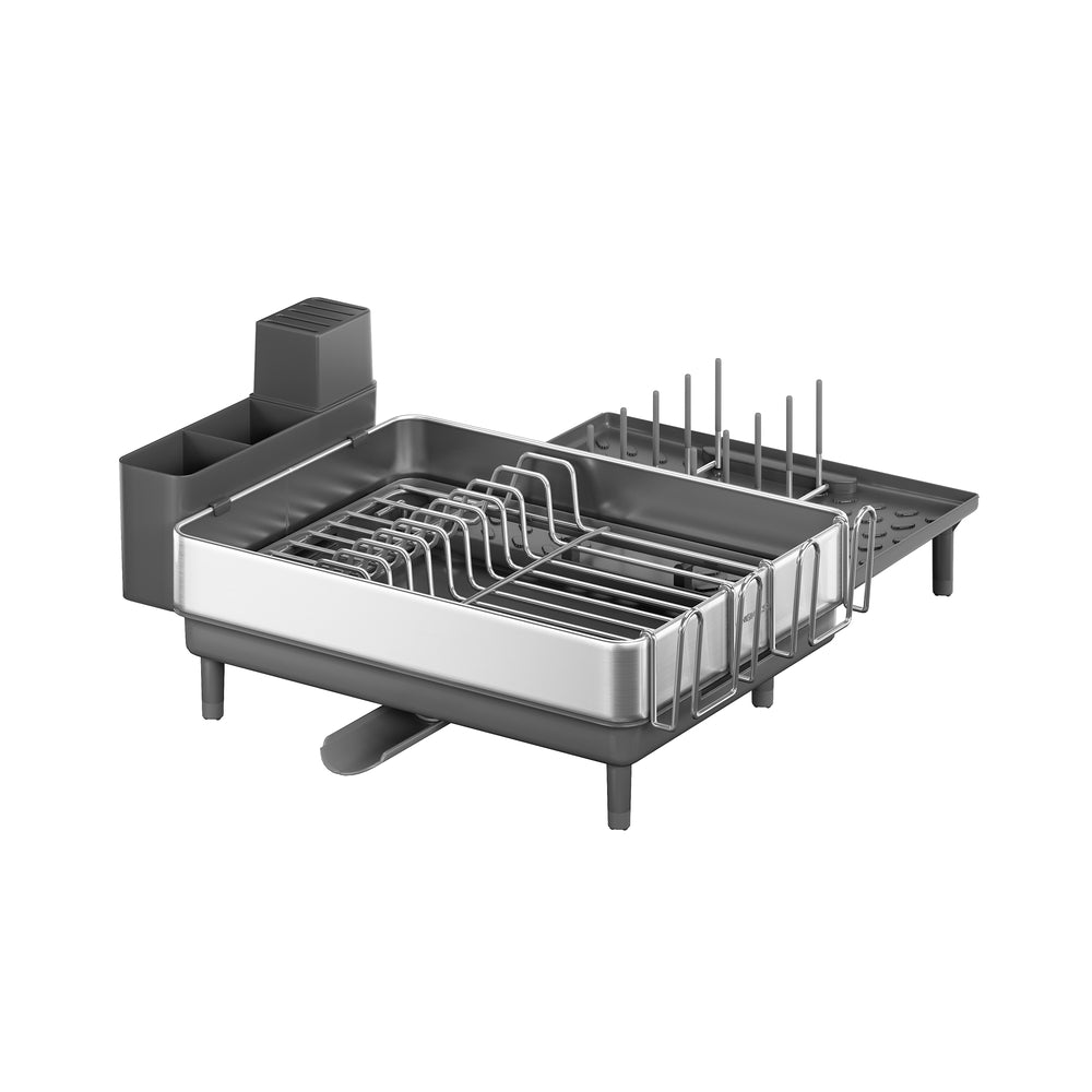 Dish Drainer Rack – Stainless Steel – Silver and Slate Grey – Expandable with Rotatable Spout