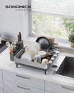 Dish Drainer Rack – Stainless Steel – Silver and Slate Grey – Expandable with Rotatable Spout