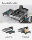 Dish Drainer Rack – Stainless Steel – Silver and Slate Grey – Expandable with Rotatable Spout