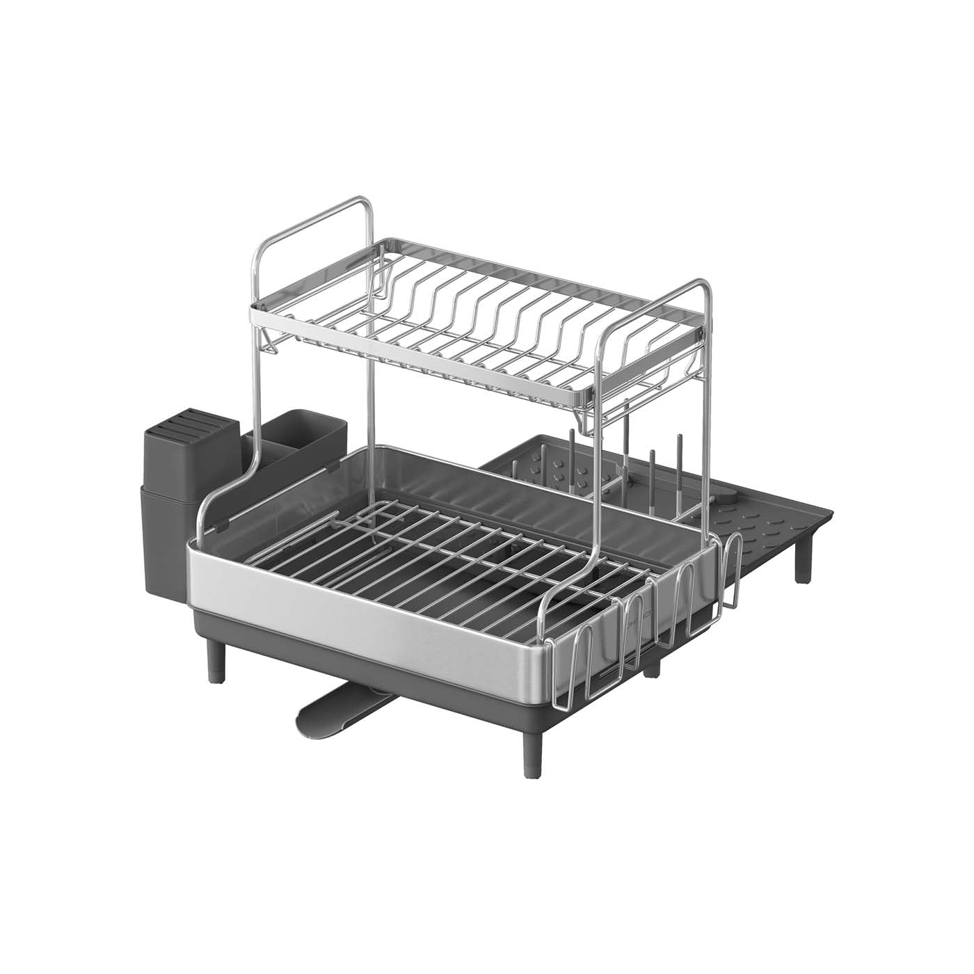 Dish Drainer Rack – Stainless Steel – Silver and Grey – Expandable with Rotatable Spout