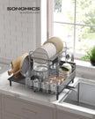 Dish Drainer Rack – Stainless Steel – Silver and Grey – Expandable with Rotatable Spout