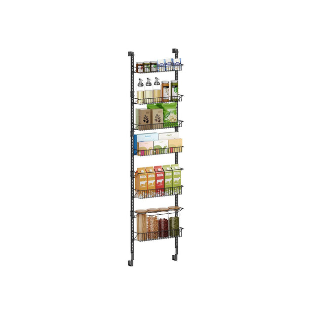 Wall-Mounted Spice Rack – Metal – Ink Black – Six Adjustable Baskets