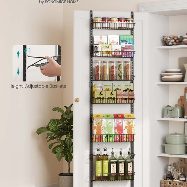 Wall-Mounted Spice Rack – Metal – Ink Black – Six Adjustable Baskets