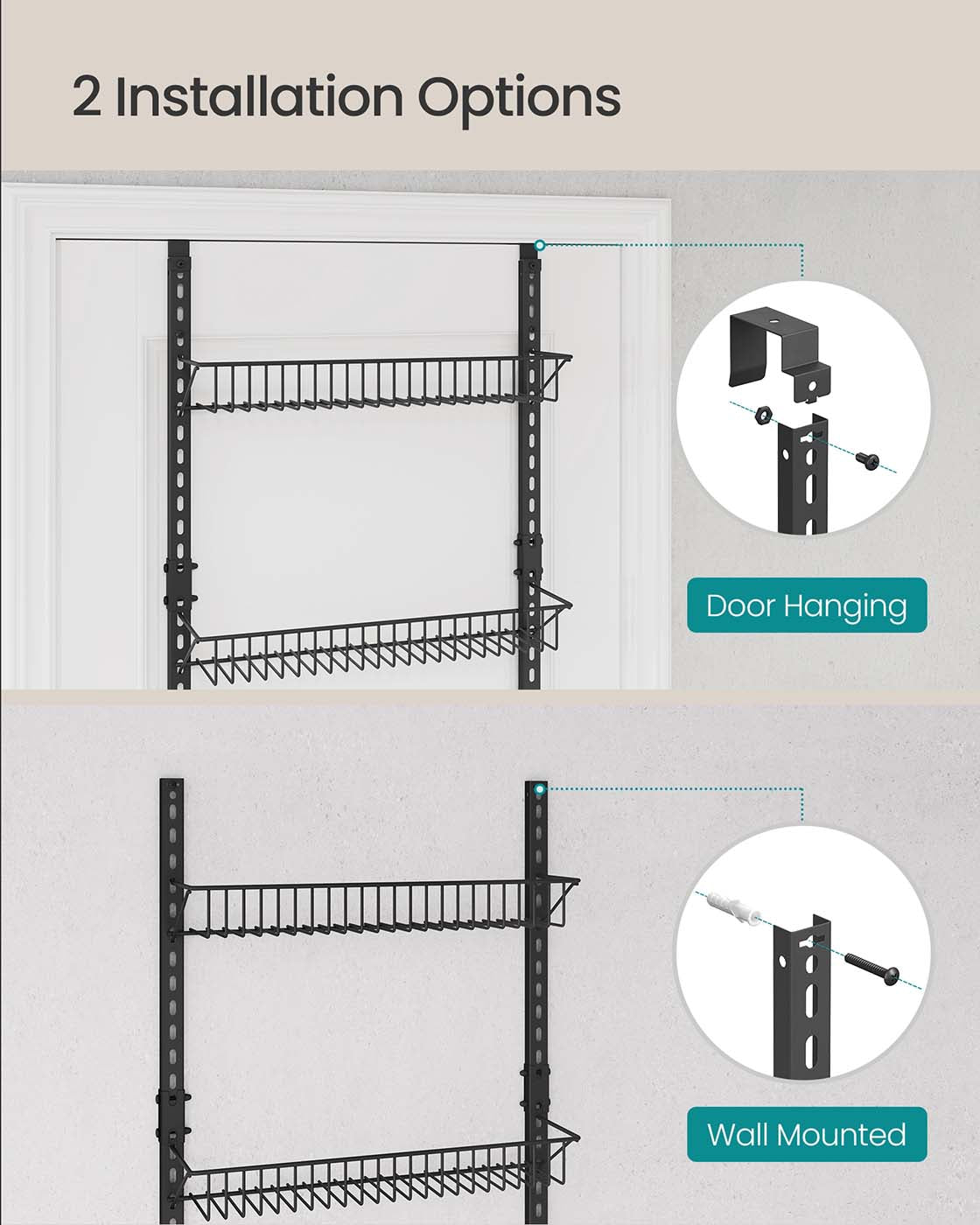 Wall-Mounted Spice Rack – Metal – Ink Black – Six Adjustable Baskets