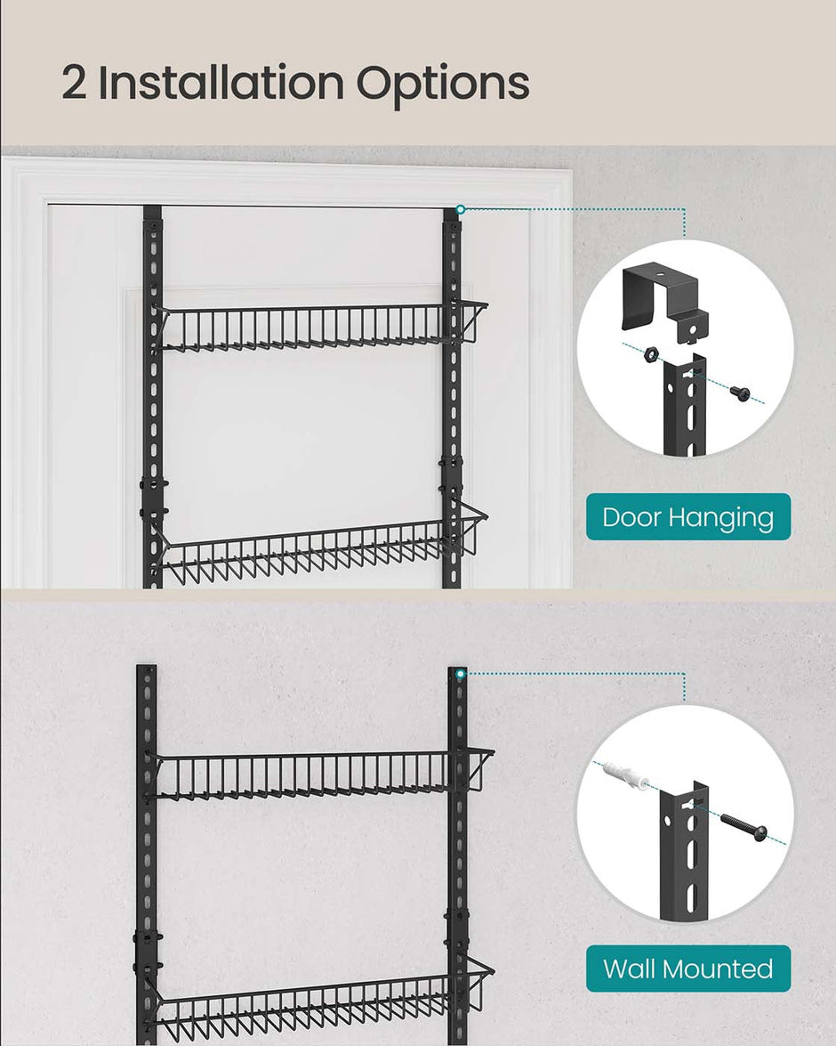 Wall-Mounted Spice Rack – Metal – Ink Black – Six Adjustable Baskets