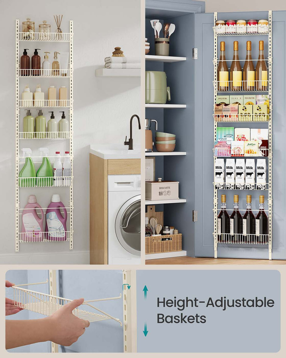 Wall-Mounted Spice Rack – Metal – Ink Black – Six Adjustable Baskets