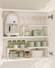Spice Rack Set – Light Bamboo and Cream White – Extendable Kitchen Organiser Shelves
