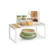 Extendable Kitchen Organiser Shelf – Bamboo – Cream White – Stackable Storage Solution
