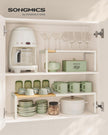 Extendable Kitchen Organiser Shelf – Bamboo – Cream White – Stackable Storage Solution