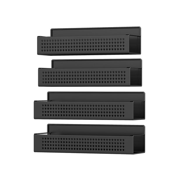 Magnetic Spice Rack Set – Metal – Ink Black – No Drilling Required, 4 Shelves (2 Large, 2 Small)