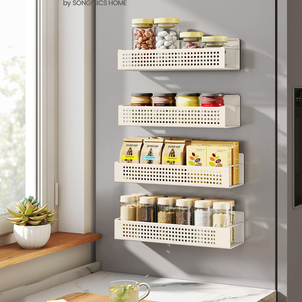 Magnetic Spice Rack Set – Metal – Ink Black – No Drilling Required, 4 Shelves (2 Large, 2 Small)
