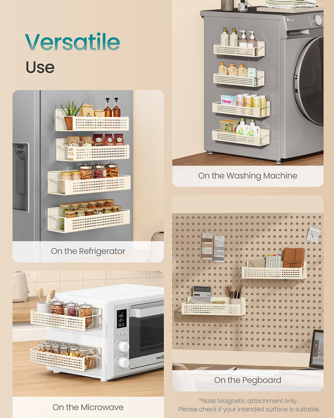 Magnetic Spice Rack Set – Metal – Ink Black – No Drilling Required, 4 Shelves (2 Large, 2 Small)