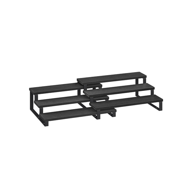 3-Tier Extendable Cabinet Shelf Organisers – Engineered Wood – Black – Stackable Set of 2