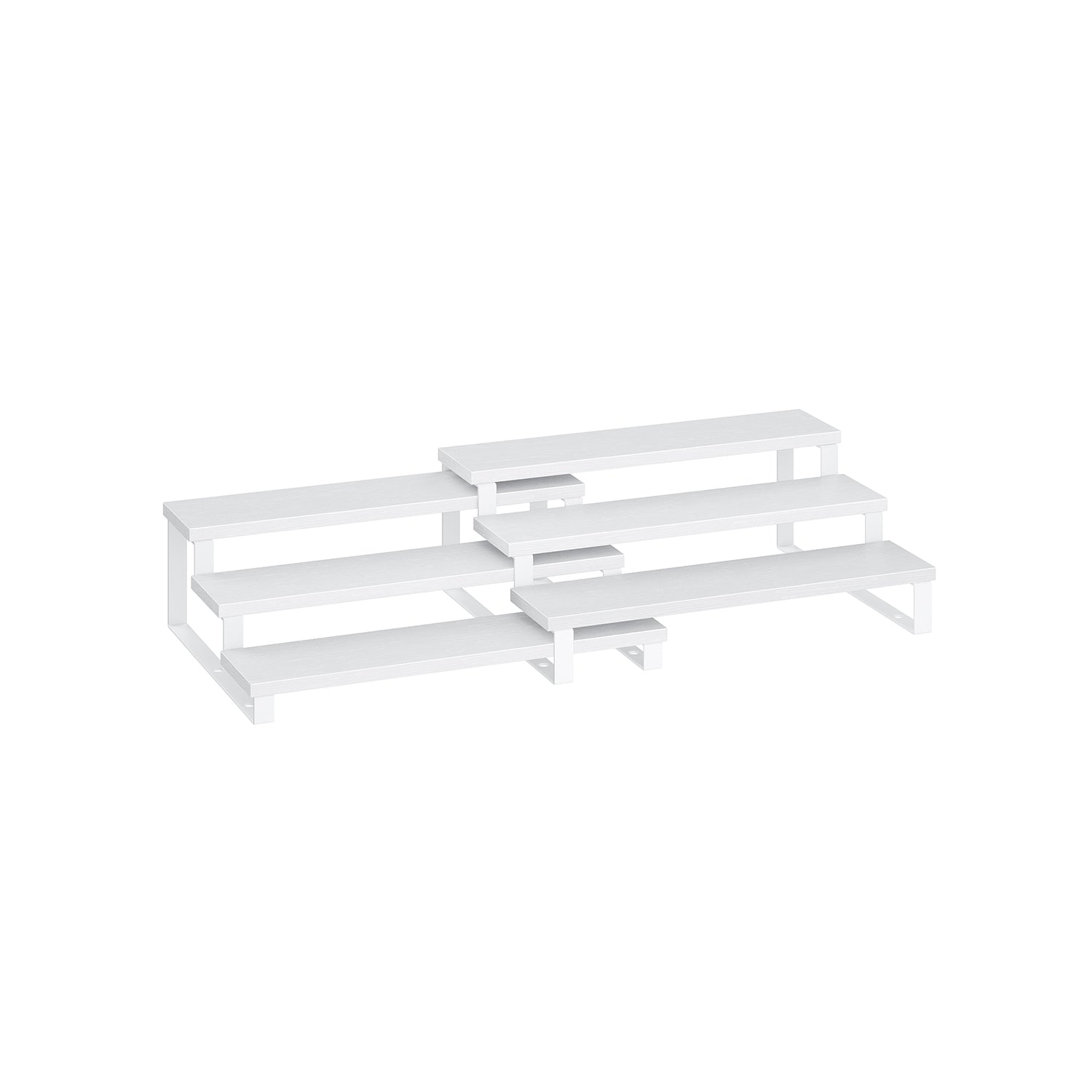 3-Tier Extendable Cabinet Shelf Organisers – Engineered Wood – Snow White and Cloud White – Stackable Set of 2