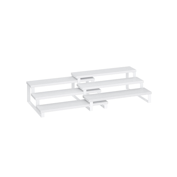 3-Tier Extendable Cabinet Shelf Organisers – Engineered Wood – Snow White and Cloud White – Stackable Set of 2