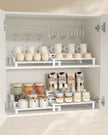 3-Tier Extendable Cabinet Shelf Organisers – Engineered Wood – Snow White and Cloud White – Stackable Set of 2