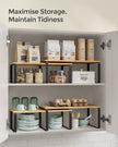 Set of 2 Cupboard Shelf Organisers – Metal and Engineered Wood – Expandable and Stackable – Kitchen Spice Holder