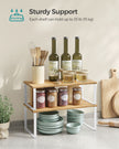 Set of 2 Cupboard Shelf Organisers – Metal and Engineered Wood – Expandable and Stackable – Kitchen Spice Holder