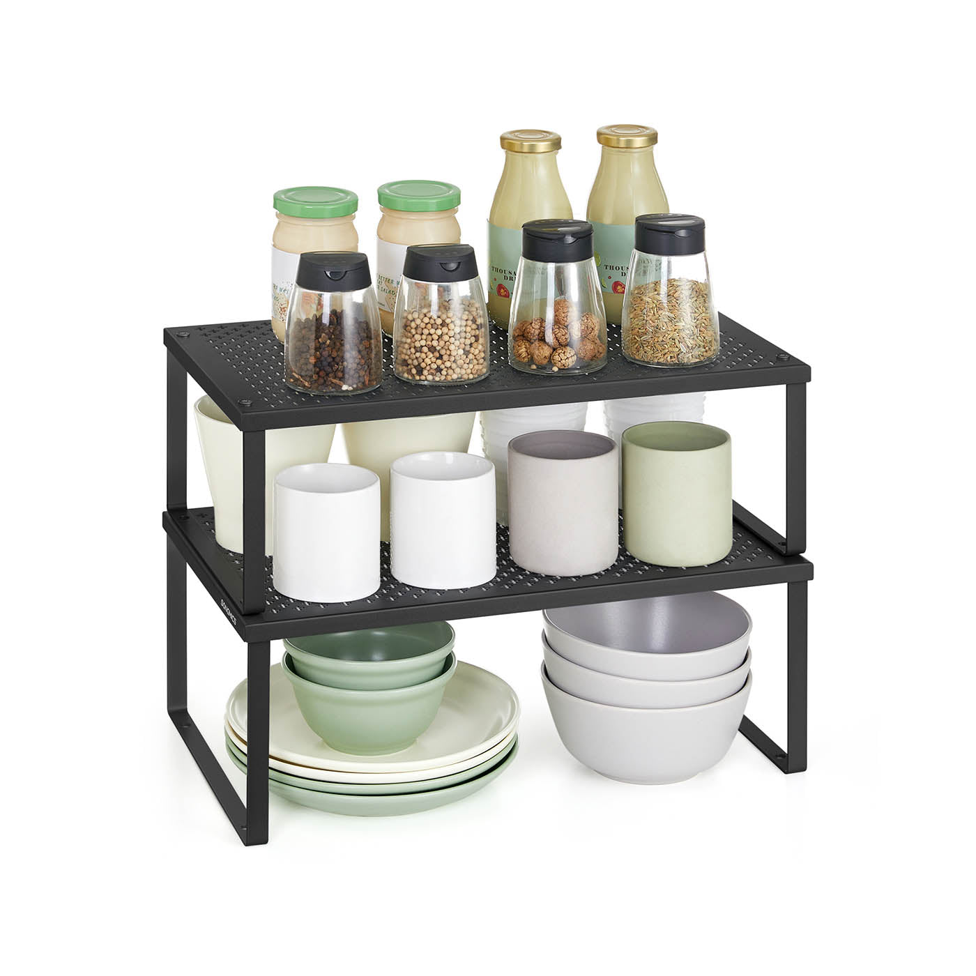Spice Racks Set of 2 – Metal – Ink Black – Stackable and Expandable Kitchen Organisers