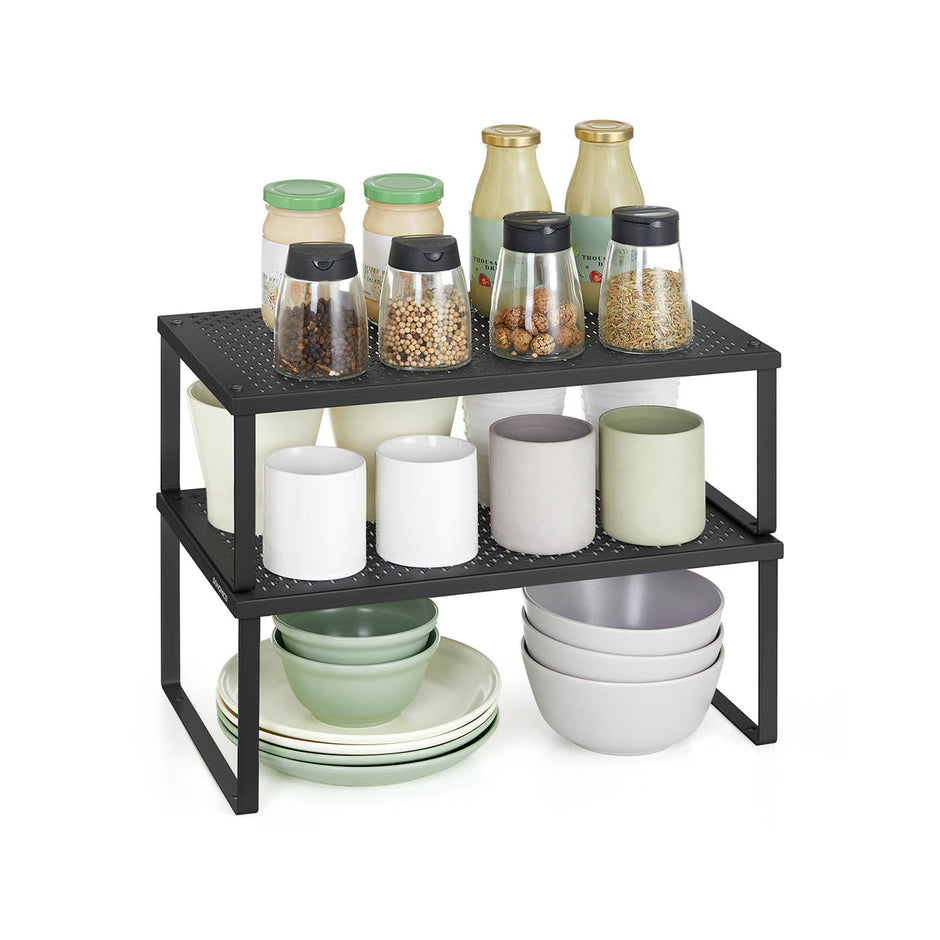 Spice Racks Set of 2 – Metal – Ink Black – Stackable and Expandable Kitchen Organisers