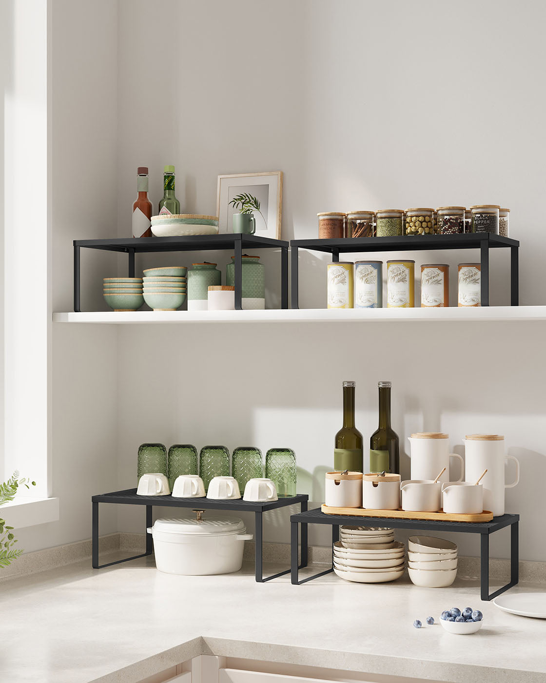 Spice Racks Set of 2 – Metal – Ink Black – Stackable and Expandable Kitchen Organisers