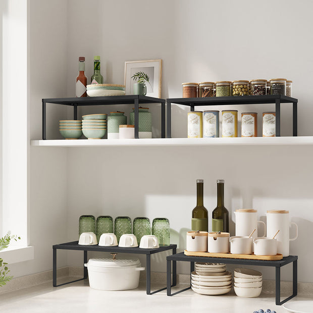 Spice Racks Set of 2 – Metal – Ink Black – Stackable and Expandable Kitchen Organisers