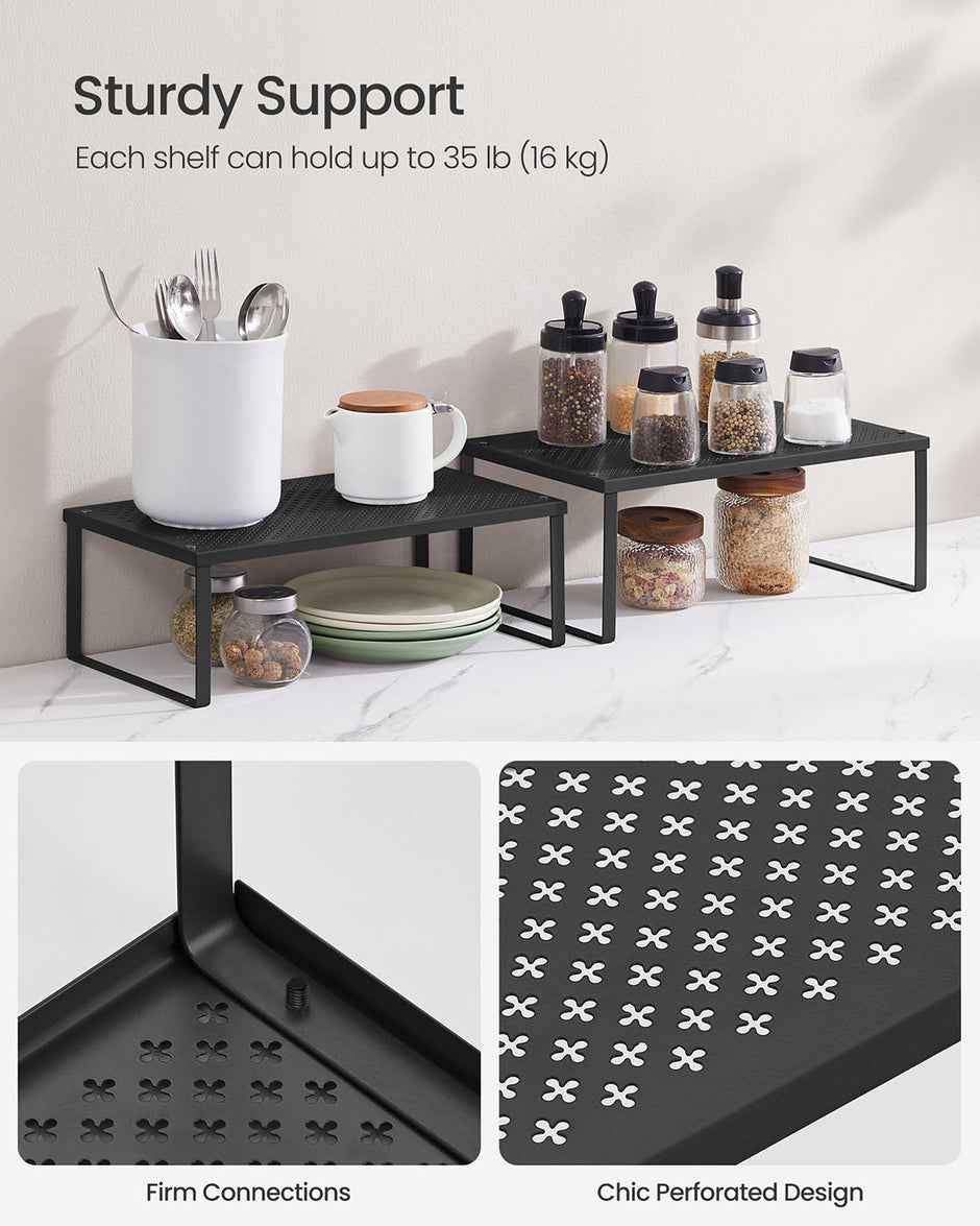 Spice Racks Set of 2 – Metal – Ink Black – Stackable and Expandable Kitchen Organisers
