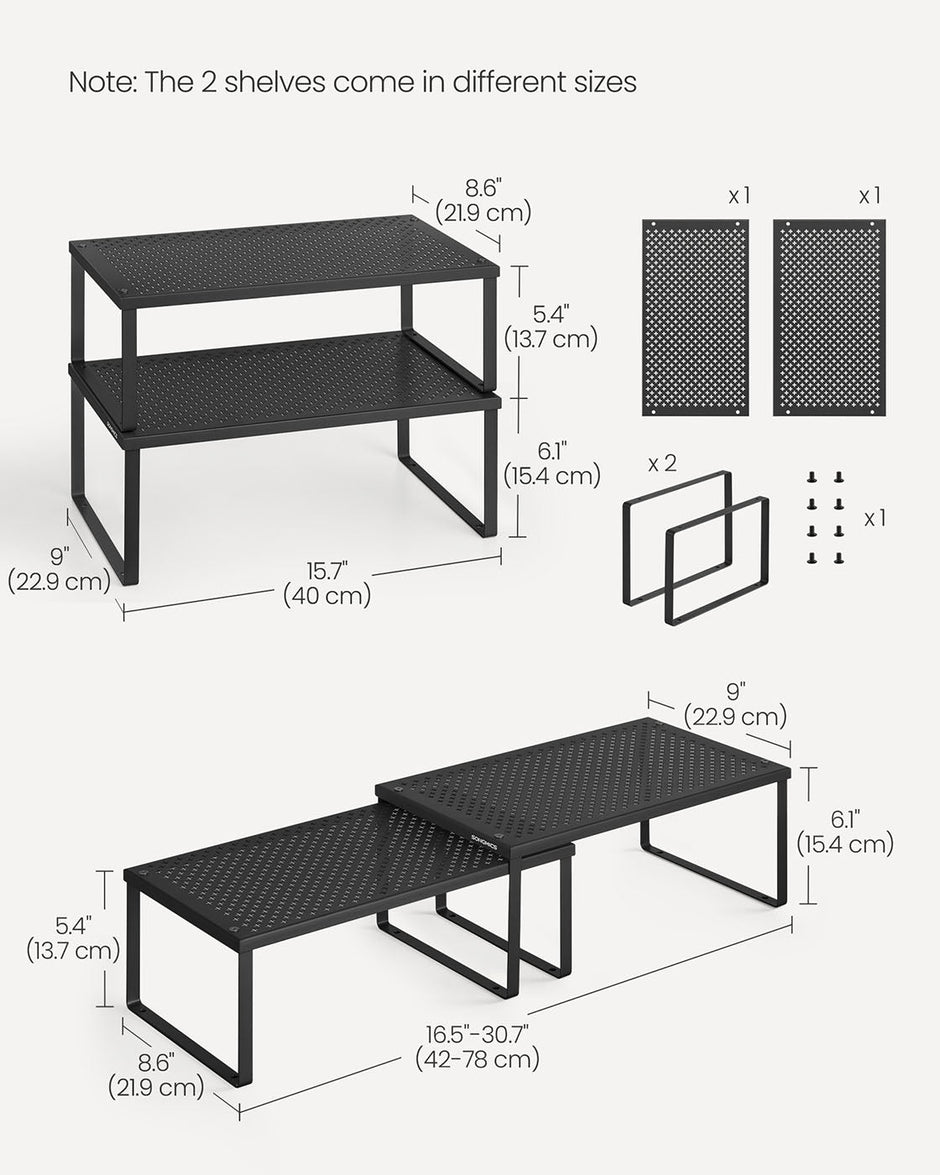 Spice Racks Set of 2 – Metal – Ink Black – Stackable and Expandable Kitchen Organisers