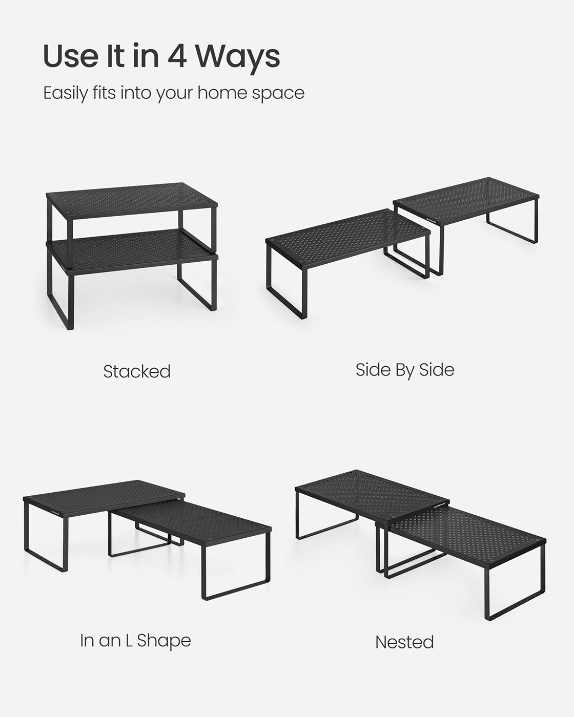 Spice Racks Set of 2 – Metal – Ink Black – Stackable and Expandable Kitchen Organisers