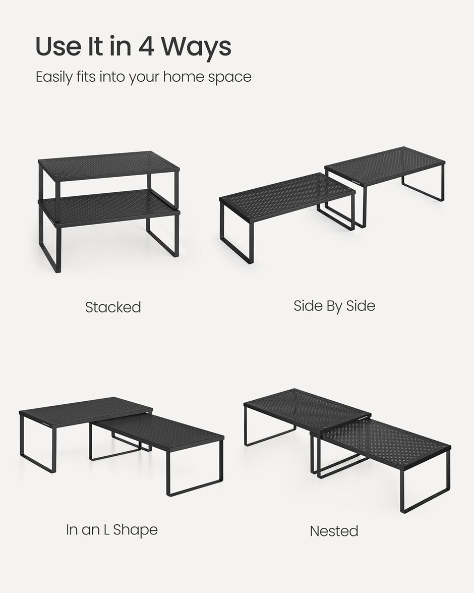 Spice Racks Set of 2 – Metal – Ink Black – Stackable and Expandable Kitchen Organisers