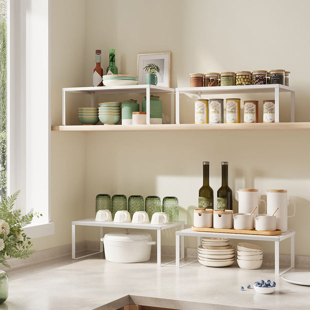 Spice Racks – Metal – White – Set of 2, Stackable and Expandable Cupboard Organisers