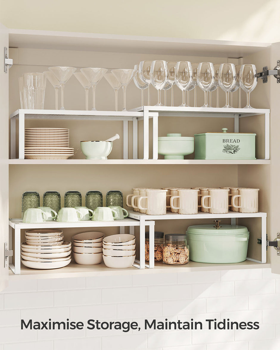 Spice Racks – Metal – White – Set of 2, Stackable and Expandable Cupboard Organisers