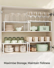 Spice Racks – Metal – White – Set of 2, Stackable and Expandable Cupboard Organisers