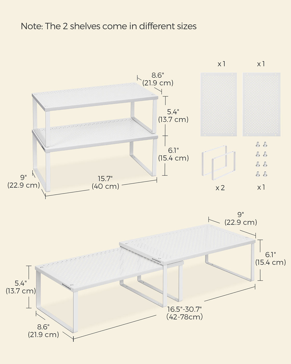 Spice Racks – Metal – White – Set of 2, Stackable and Expandable Cupboard Organisers
