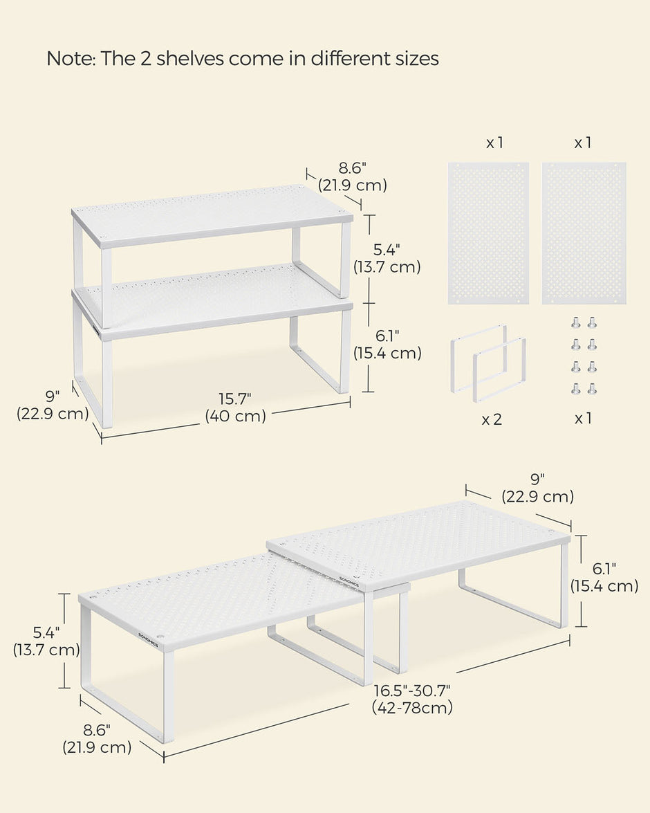 Spice Racks – Metal – White – Set of 2, Stackable and Expandable Cupboard Organisers
