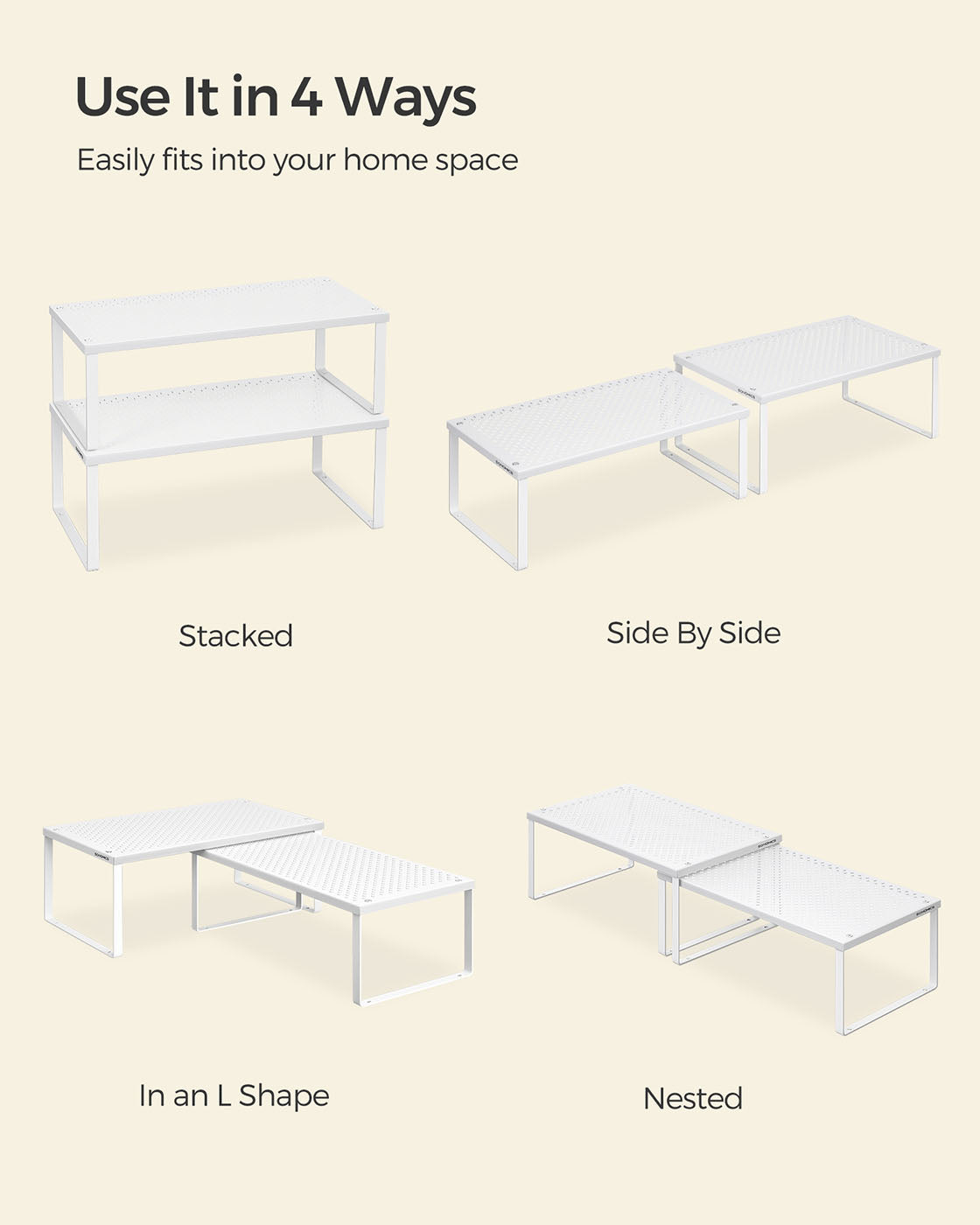 Spice Racks – Metal – White – Set of 2, Stackable and Expandable Cupboard Organisers